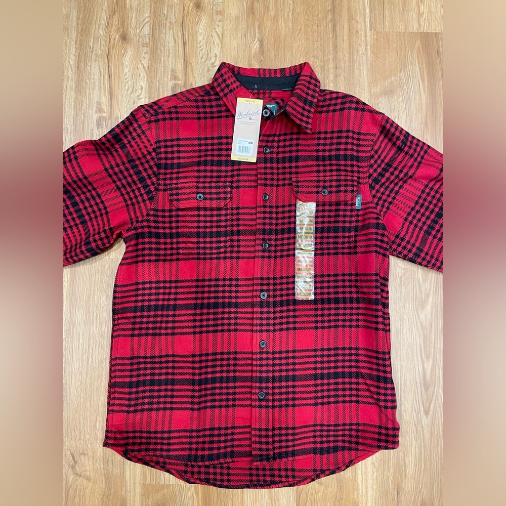 Woolrich Brawny Flannel Button Up Shirt Mens Medium Brawny Red Plaid Work Shirt